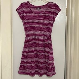 Magenta Stripey Dress with Black Dots.